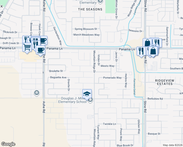 map of restaurants, bars, coffee shops, grocery stores, and more near 7001 Sario Drive in Bakersfield