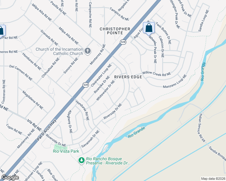 map of restaurants, bars, coffee shops, grocery stores, and more near 2054 Columbia Court Northeast in Rio Rancho