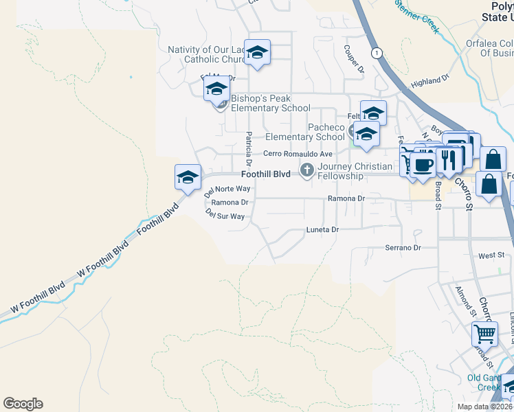 map of restaurants, bars, coffee shops, grocery stores, and more near 237 Del Mar Court in San Luis Obispo