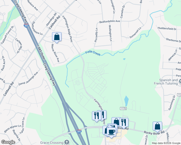 map of restaurants, bars, coffee shops, grocery stores, and more near 4538 Rocky River Crossing Road in Harrisburg