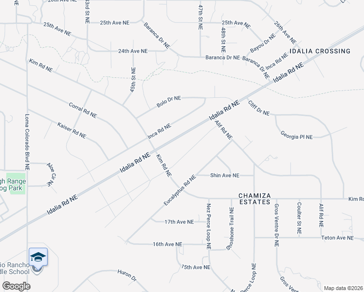 map of restaurants, bars, coffee shops, grocery stores, and more near Idalia Road in Rio Rancho