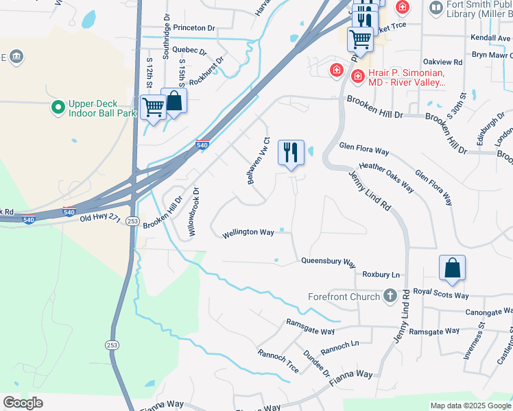 map of restaurants, bars, coffee shops, grocery stores, and more near 1801 Bramble Brae in Fort Smith