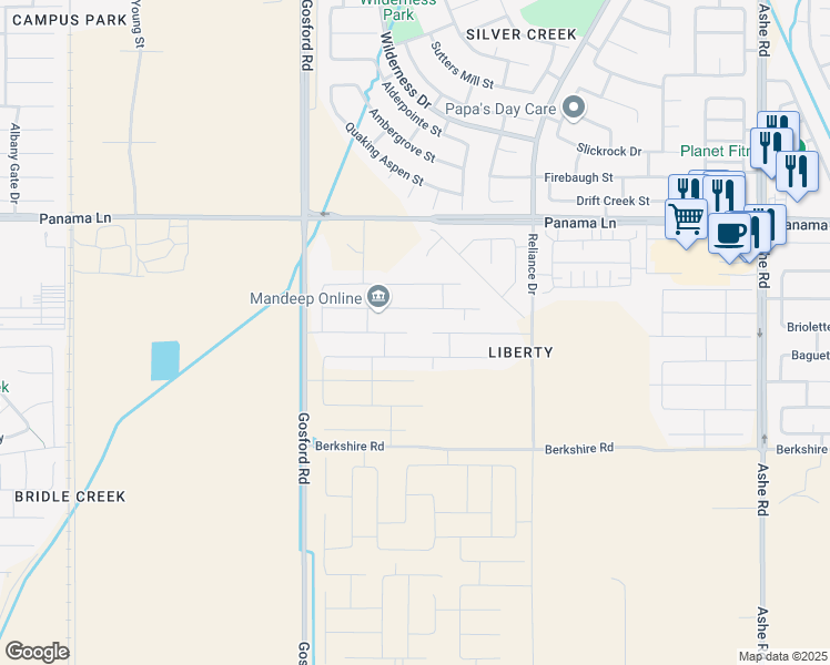 map of restaurants, bars, coffee shops, grocery stores, and more near 7702 Canyon Trail Avenue in Bakersfield