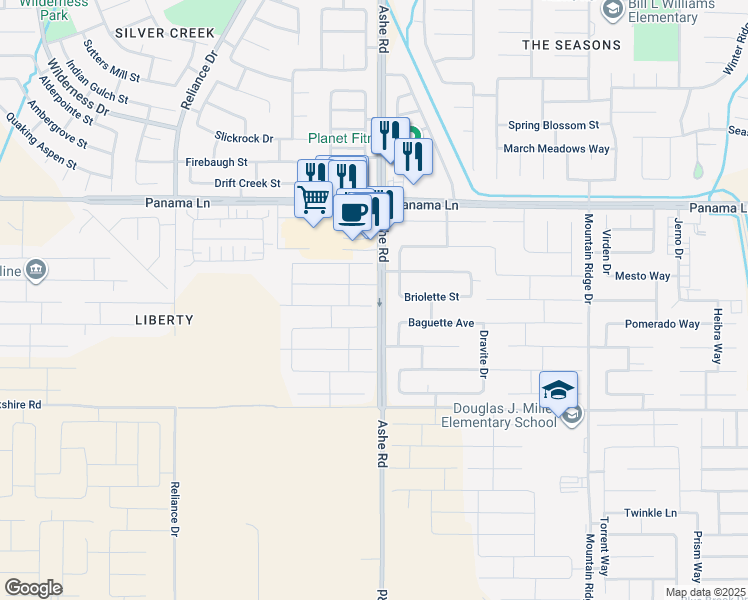 map of restaurants, bars, coffee shops, grocery stores, and more near 7001 Sparkler Way in Bakersfield