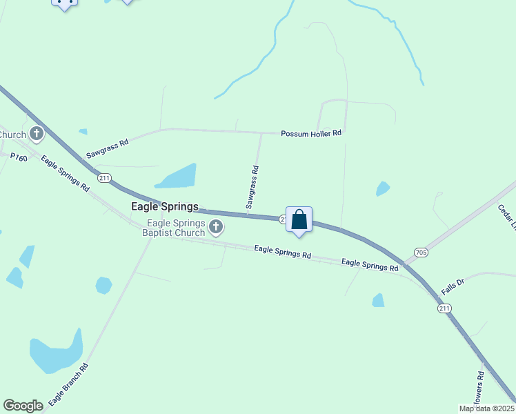 map of restaurants, bars, coffee shops, grocery stores, and more near 2145 North Carolina 211 in Eagle Springs