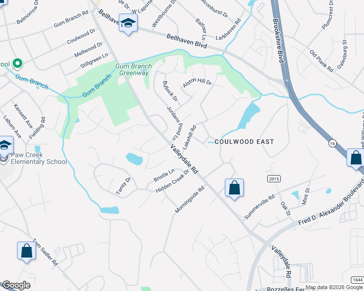 map of restaurants, bars, coffee shops, grocery stores, and more near 1007 Valleydale Road in Charlotte