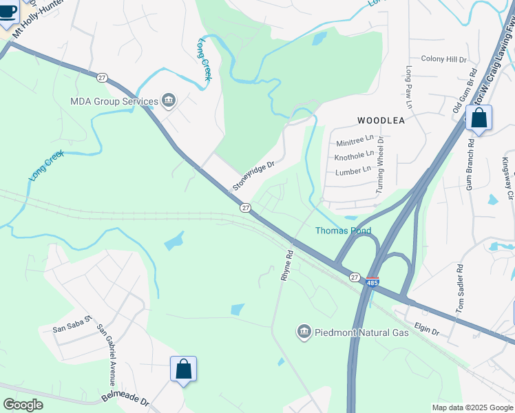 map of restaurants, bars, coffee shops, grocery stores, and more near 10077-10099 Mount Holly Road in Charlotte