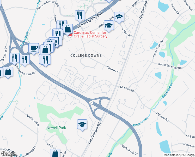 map of restaurants, bars, coffee shops, grocery stores, and more near 9144 Joyce Kilmer Drive in Charlotte