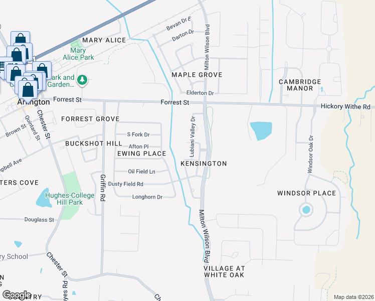 map of restaurants, bars, coffee shops, grocery stores, and more near 6111 Lubiani Valley Drive in Arlington