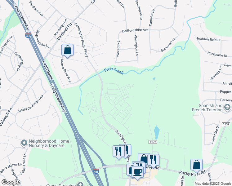 map of restaurants, bars, coffee shops, grocery stores, and more near 8613 Piccadily Lane in Harrisburg