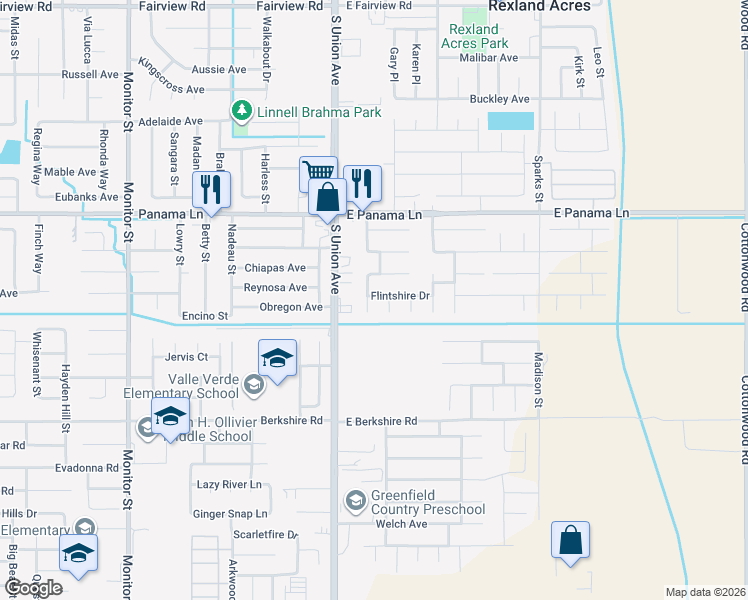 map of restaurants, bars, coffee shops, grocery stores, and more near 305 Calderdale Drive in Bakersfield