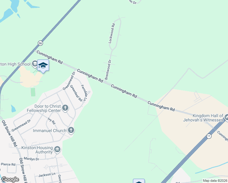 map of restaurants, bars, coffee shops, grocery stores, and more near 1018 Cunningham Road in Kinston