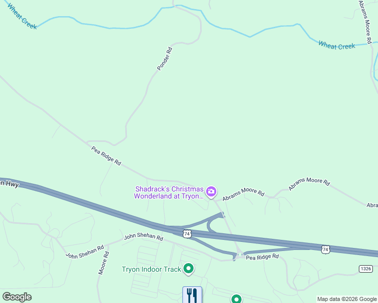 map of restaurants, bars, coffee shops, grocery stores, and more near Pea Ridge Road in Mill Spring