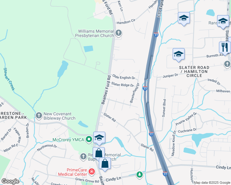map of restaurants, bars, coffee shops, grocery stores, and more near 4248 Beatties Ford Road in Charlotte