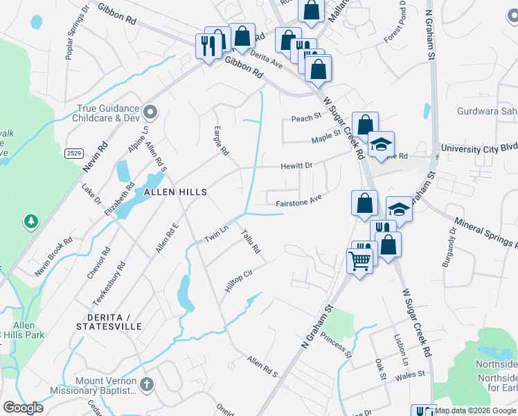 map of restaurants, bars, coffee shops, grocery stores, and more near 2817 Fairstone Avenue in Charlotte