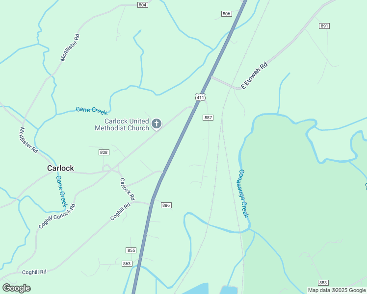 map of restaurants, bars, coffee shops, grocery stores, and more near 1999 US Highway 411 in Etowah