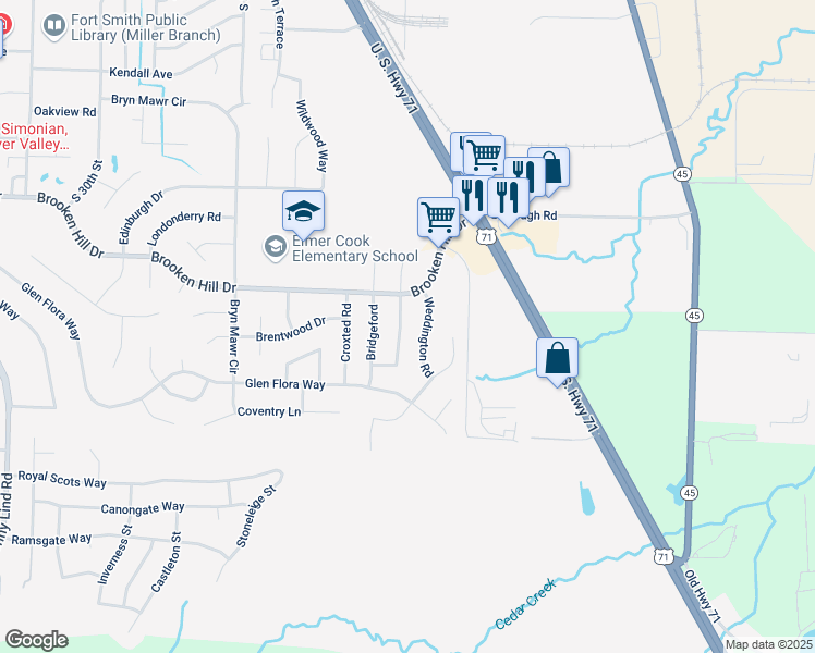 map of restaurants, bars, coffee shops, grocery stores, and more near 9505 Darlington Way in Fort Smith