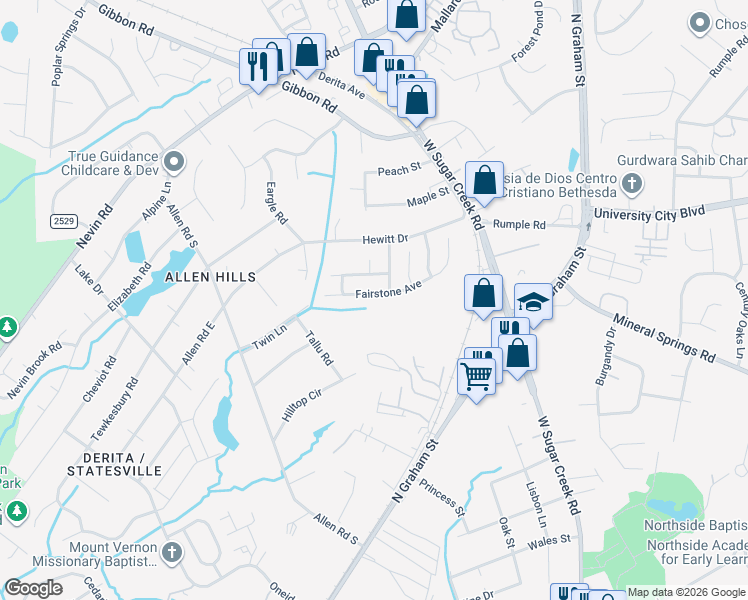 map of restaurants, bars, coffee shops, grocery stores, and more near in Charlotte