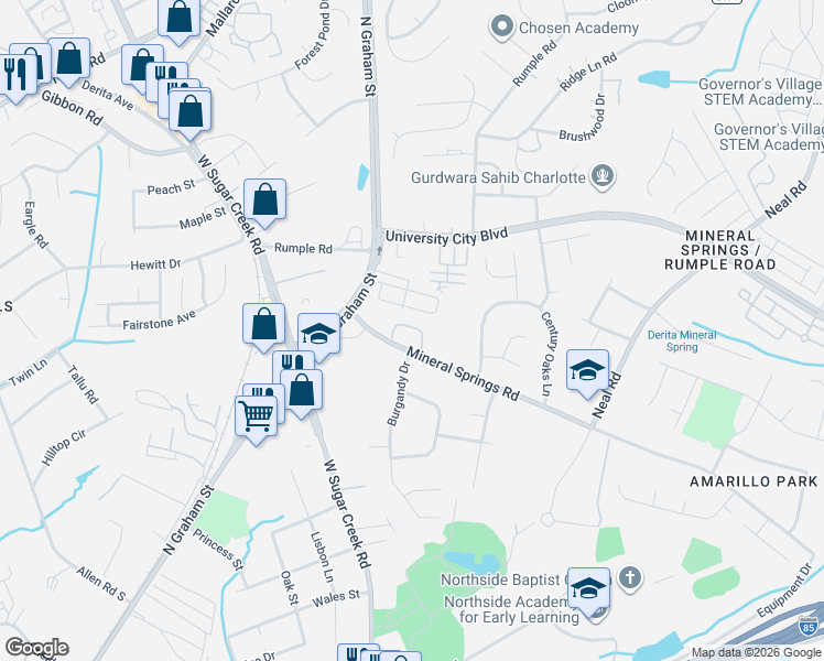 map of restaurants, bars, coffee shops, grocery stores, and more near in Charlotte