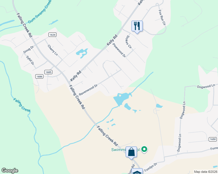 map of restaurants, bars, coffee shops, grocery stores, and more near 2609 Cabin Branch Road in Kinston