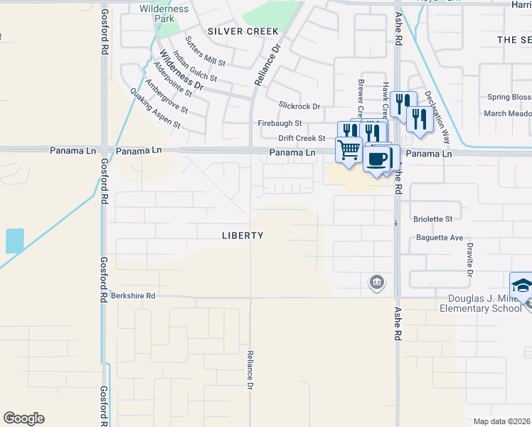 map of restaurants, bars, coffee shops, grocery stores, and more near 7201 Capitol Reef Drive in Bakersfield