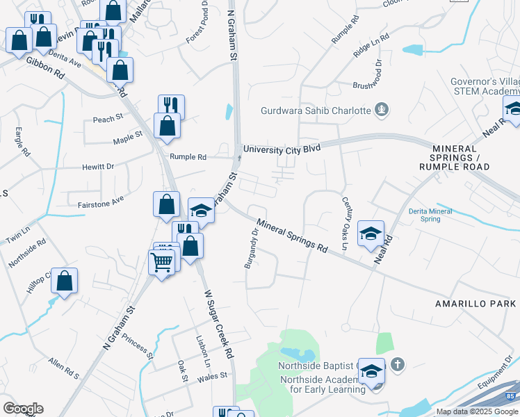 map of restaurants, bars, coffee shops, grocery stores, and more near 7088 Somerset Springs Drive in Charlotte