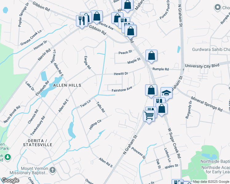 map of restaurants, bars, coffee shops, grocery stores, and more near 5732 Fairchase Avenue in Charlotte