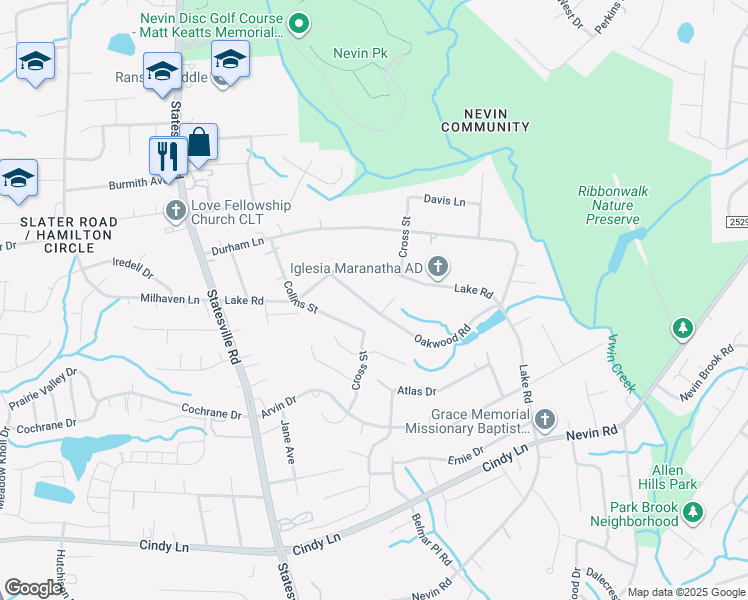 map of restaurants, bars, coffee shops, grocery stores, and more near in Charlotte