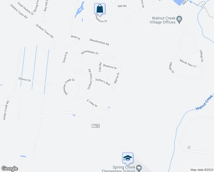 map of restaurants, bars, coffee shops, grocery stores, and more near 206 Sutton's Run in Goldsboro