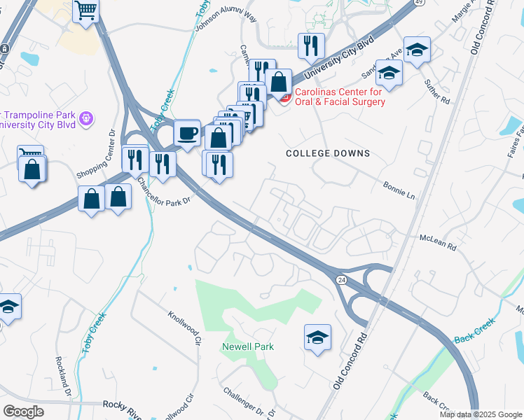 map of restaurants, bars, coffee shops, grocery stores, and more near in Charlotte