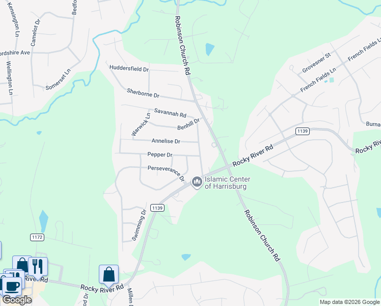 map of restaurants, bars, coffee shops, grocery stores, and more near 4817 Annelise Drive in Harrisburg
