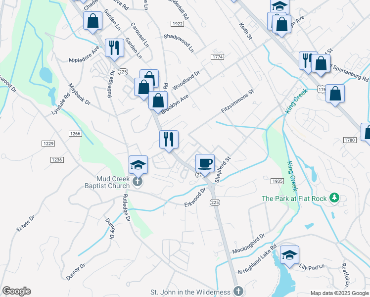 map of restaurants, bars, coffee shops, grocery stores, and more near 29 Victoria Park Drive in Hendersonville