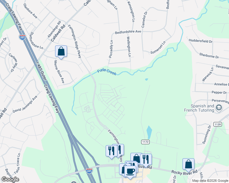 map of restaurants, bars, coffee shops, grocery stores, and more near 8607 Piccadily Lane in Harrisburg
