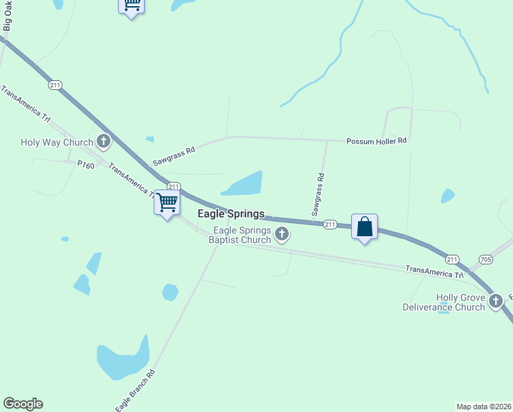 map of restaurants, bars, coffee shops, grocery stores, and more near 2023 North Carolina 211 in Eagle Springs
