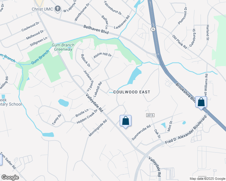 map of restaurants, bars, coffee shops, grocery stores, and more near Valley Ridge Road in Charlotte
