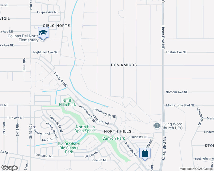 map of restaurants, bars, coffee shops, grocery stores, and more near 2119 Dawson Drive Northeast in Rio Rancho