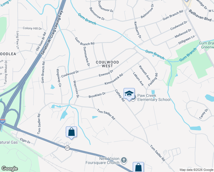 map of restaurants, bars, coffee shops, grocery stores, and more near 414 Kimmswick Road in Charlotte