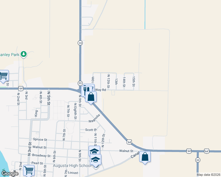 map of restaurants, bars, coffee shops, grocery stores, and more near 1001 North 13th Street in Augusta