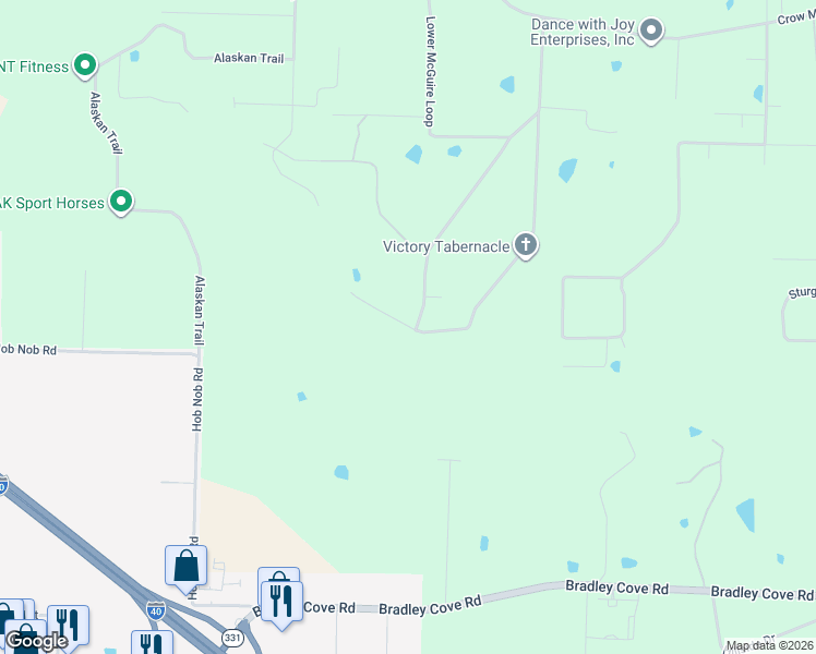 map of restaurants, bars, coffee shops, grocery stores, and more near 11 Bluff Drive in Russellville