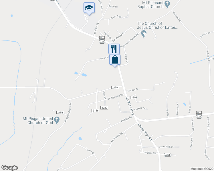 map of restaurants, bars, coffee shops, grocery stores, and more near 1639 Doggett Road in Forest City