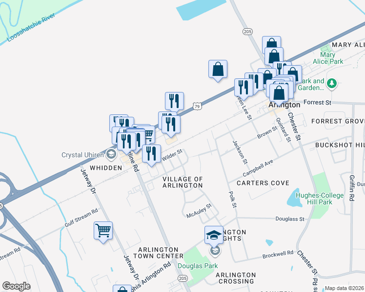 map of restaurants, bars, coffee shops, grocery stores, and more near 11760 Wilder Street in Arlington