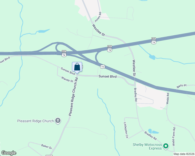 map of restaurants, bars, coffee shops, grocery stores, and more near 3945 West Dixon Boulevard in Shelby