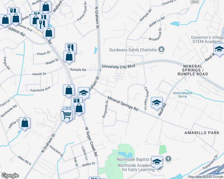 map of restaurants, bars, coffee shops, grocery stores, and more near 7088 Somerset Springs Drive in Charlotte