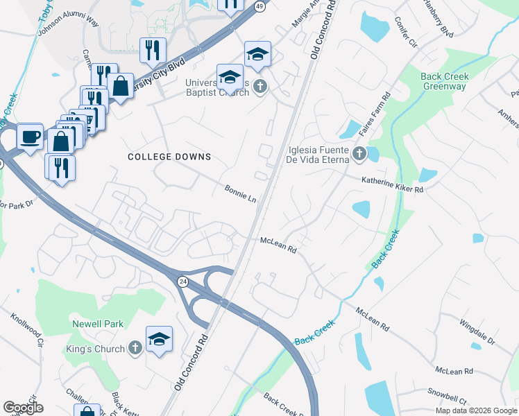 map of restaurants, bars, coffee shops, grocery stores, and more near 1928 Bonnie Lane in Charlotte
