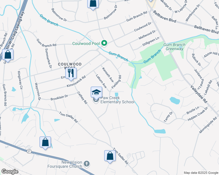 map of restaurants, bars, coffee shops, grocery stores, and more near 532 Fielding Road in Charlotte