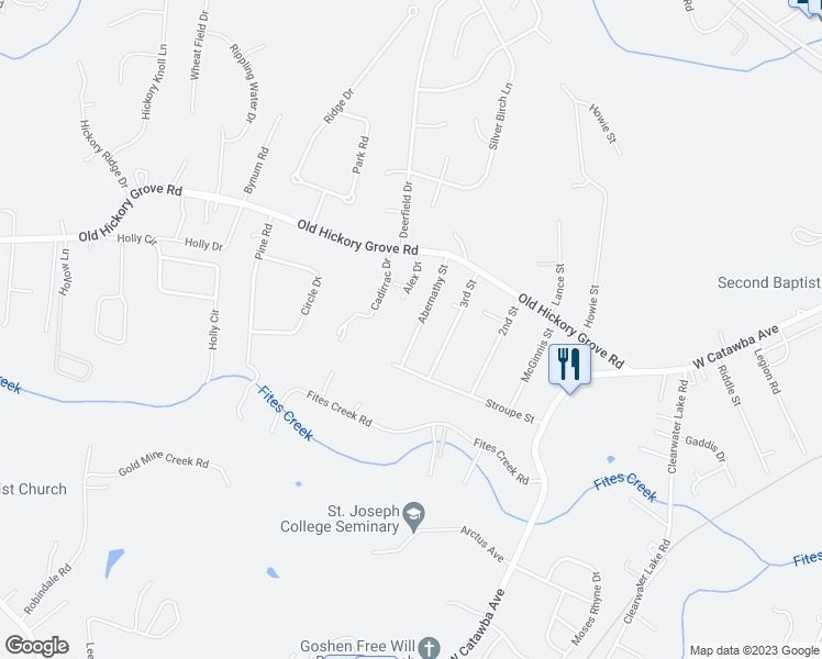 map of restaurants, bars, coffee shops, grocery stores, and more near 109 Abernathy Street in Mount Holly