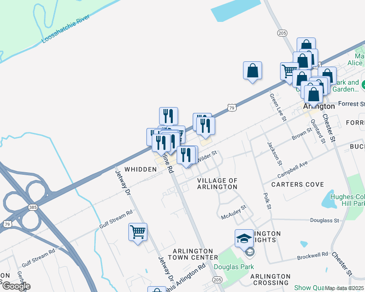 map of restaurants, bars, coffee shops, grocery stores, and more near 11635 U.S. 70 in Arlington