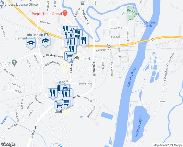 map of restaurants, bars, coffee shops, grocery stores, and more near 318 Highland Street in Mount Holly