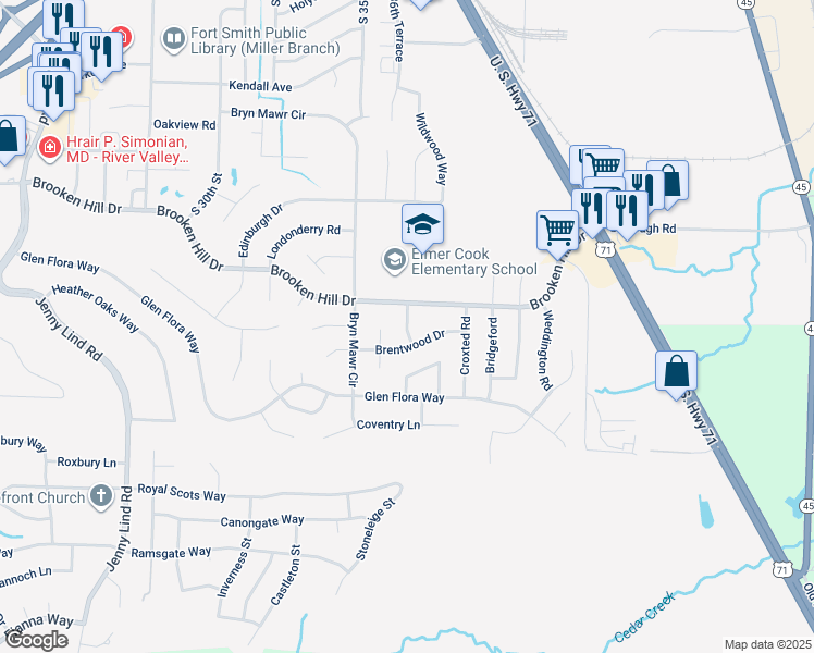 map of restaurants, bars, coffee shops, grocery stores, and more near 9514 Kingswalk in Fort Smith