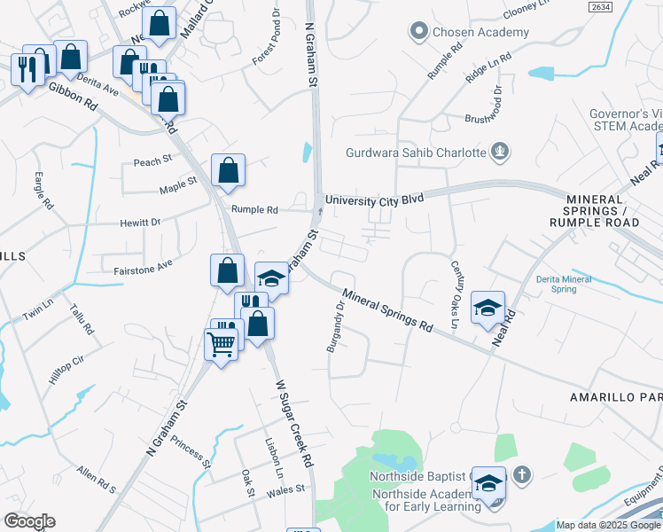 map of restaurants, bars, coffee shops, grocery stores, and more near 7150 Somerset Springs Drive in Charlotte